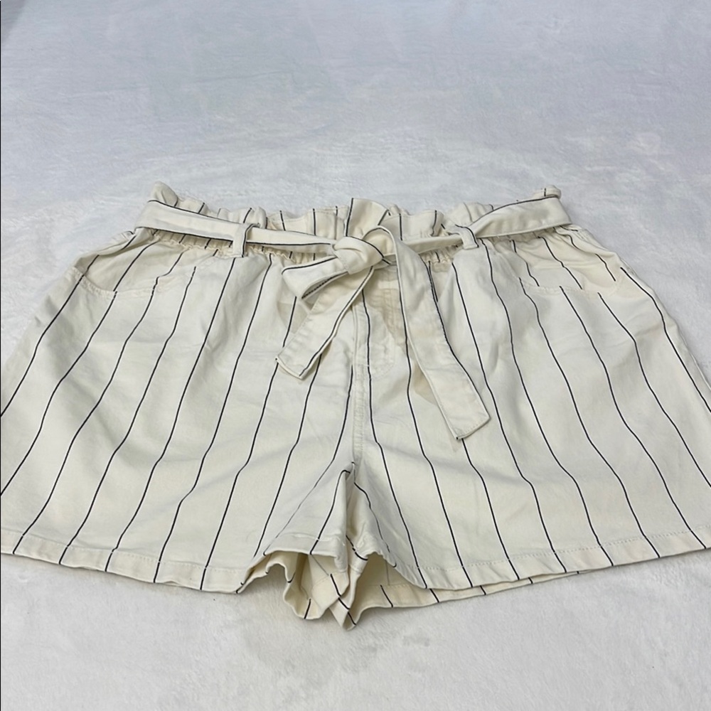 Time and Tru High Waist Cream Striped Shorts WOMENS SIZE 20. With belt , elastic